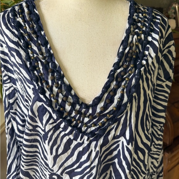 CZ ladies, V-neck 100% cotton cover-up size 1X excellent condition, Navy white - Picture 3 of 10